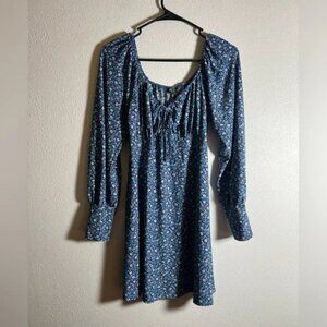 COPY - Lily Rose L Blue Ditsy Floral Babydoll Romantic Long Sleeve Mini Dress
